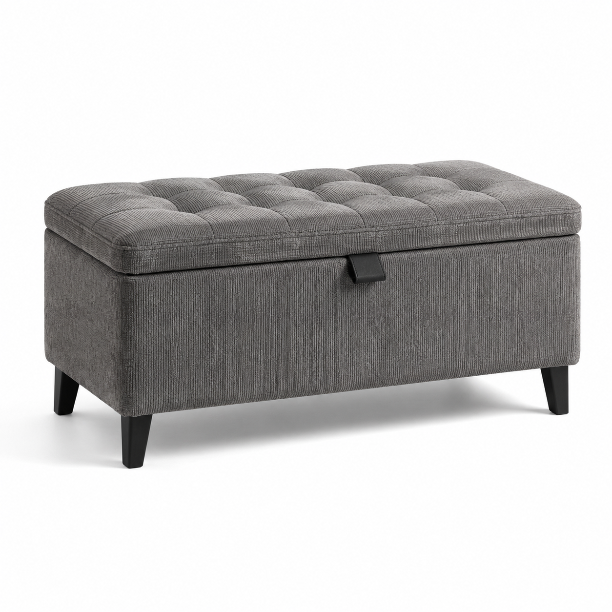 Gepolsterte Sitzbank mit Stauraum und Klappdeckel, Cordbezug Grau/Schwarz, 100 × 40 × 48 cm