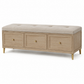 Gepolsterte Sitzbank mit Stauraum und 3 Schubladen, 140 × 40 × 48 cm, Beige/Naturfarben/Goldfarben
