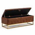 Gepolsterte Sitzbank mit Stauraum, 120 × 40 × 45 cm, Kunstleder in Braun, goldfarbenes Metallgestell