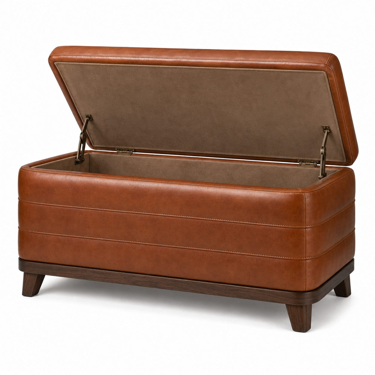 Gepolsterte Sitzbank mit Stauraum, 110 × 45 × 48 cm, Cognacbraun und Dunkelbraun, Vintage-Stil