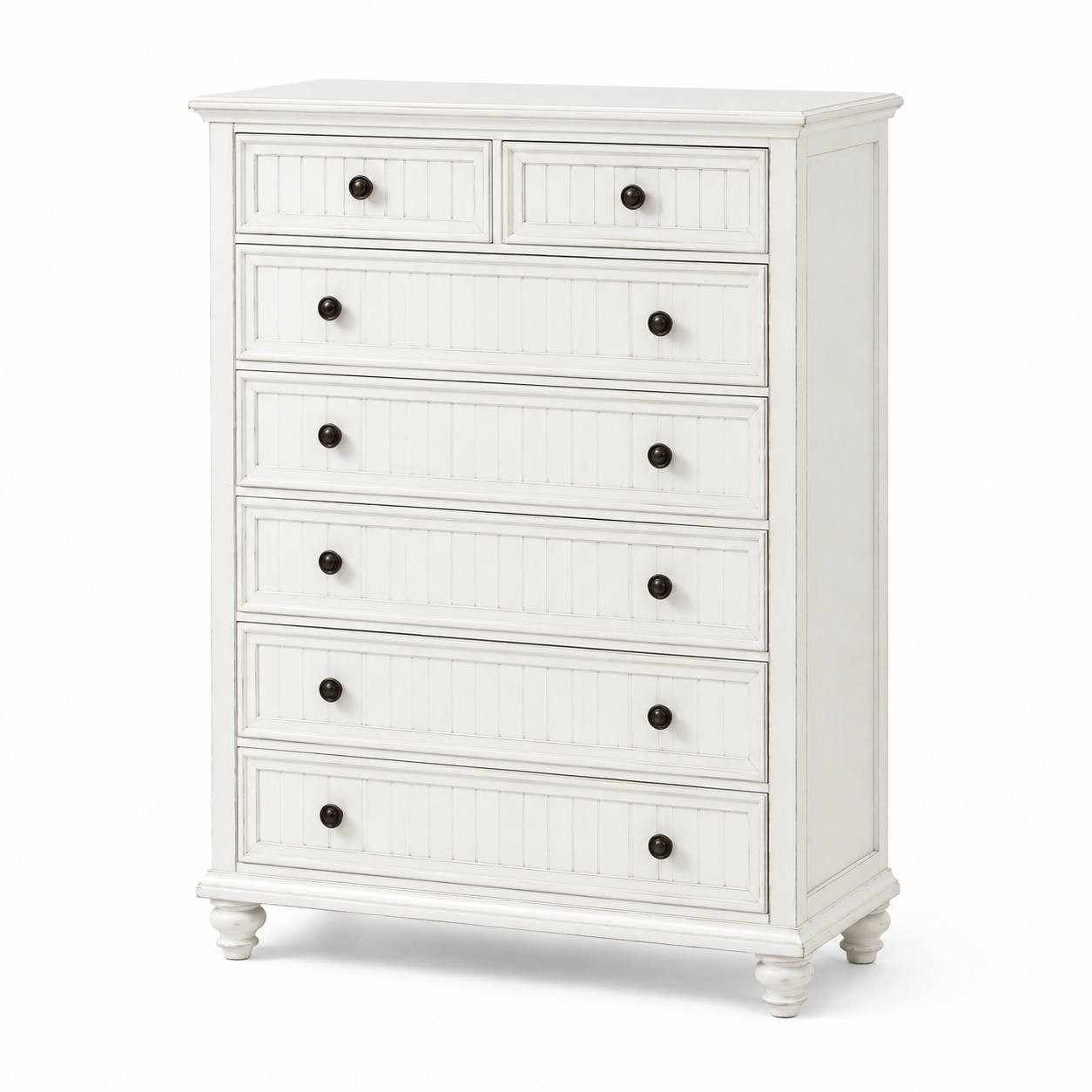 Schubladenkommode im Landhausstil mit 7 Schubladen, 90 × 45 × 130 cm, Cremeweiß
