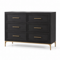 Kommode mit 6 Schubladen, 140 × 45 × 90 cm, Schwarz/Gold, Holzwerkstoff und Metall