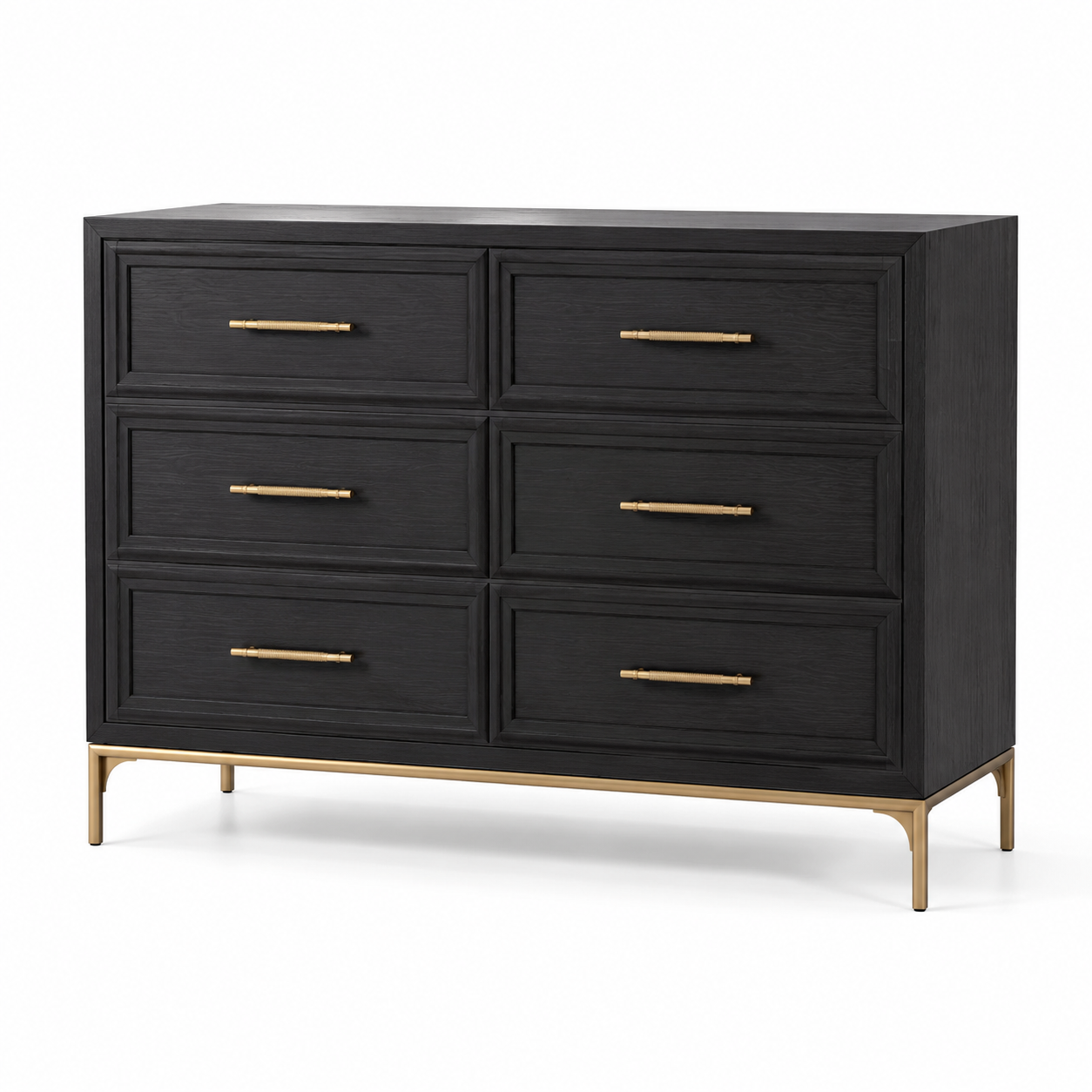 Kommode mit 6 Schubladen, 140 × 45 × 90 cm, Schwarz/Gold, Holzwerkstoff und Metall