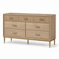 Kommode aus Holzwerkstoff mit 7 Schubladen, Natur/Gold, 150 × 45 × 90 cm