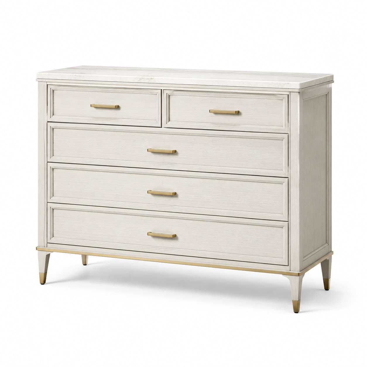 Kommode aus Holzwerkstoff mit 5 Schubladen, Elfenbein/Gold, 120 × 45 × 95 cm