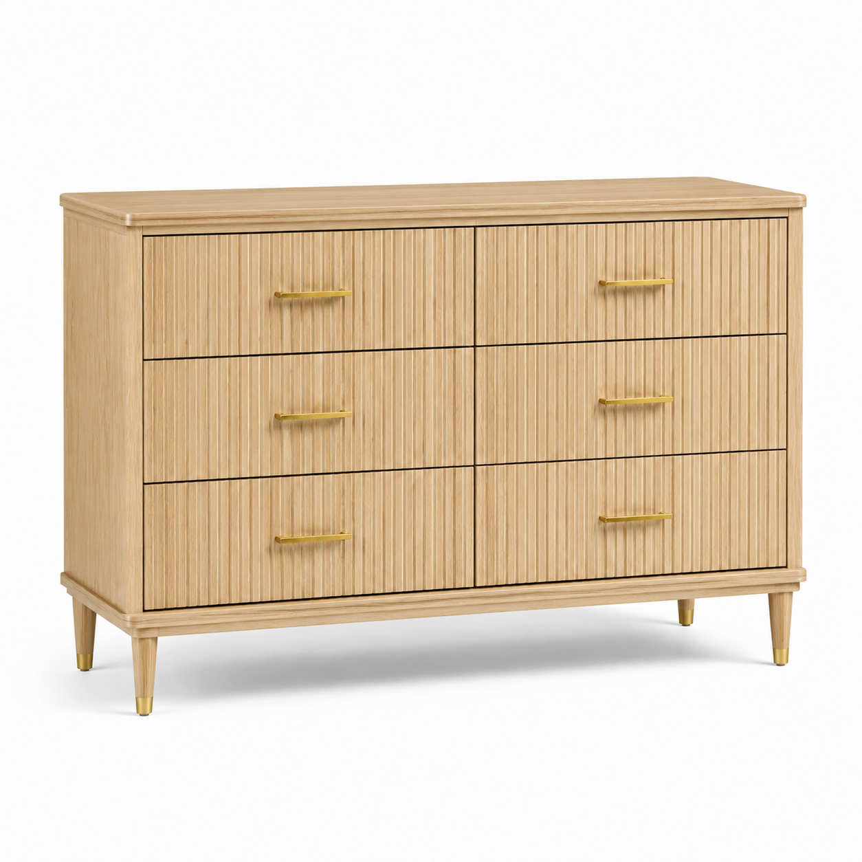 Kommode mit 6 Schubladen und geriffelten Fronten, Naturfarben/Messingfarben, 120 × 40 × 80 cm