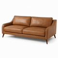 Modernes 3-Sitzer-Sofa aus cognacbraunem Kunstleder mit dunkelbraunen Holzfüßen, 210 × 90 × 85 cm