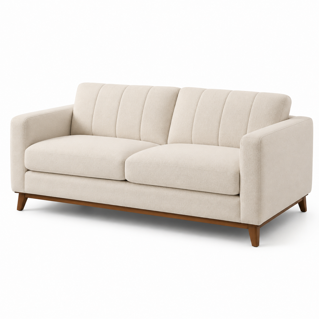 Modernes 3-Sitzer-Sofa aus Strukturstoff in Creme/Braun, 210 × 88 × 82 cm, mit Holzfüßen