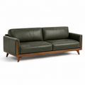 Olivgrünes 3-Sitzer-Sofa mit braunem Holzgestell, 220 × 90 × 82 cm, Mid-Century-Stil