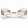 3-teiliges Gartenmöbel-Set mit 2 Sesseln 70 × 76 × 81 cm und Beistelltisch Ø 50 × 48 cm, Weiß/Beige/Naturbraun