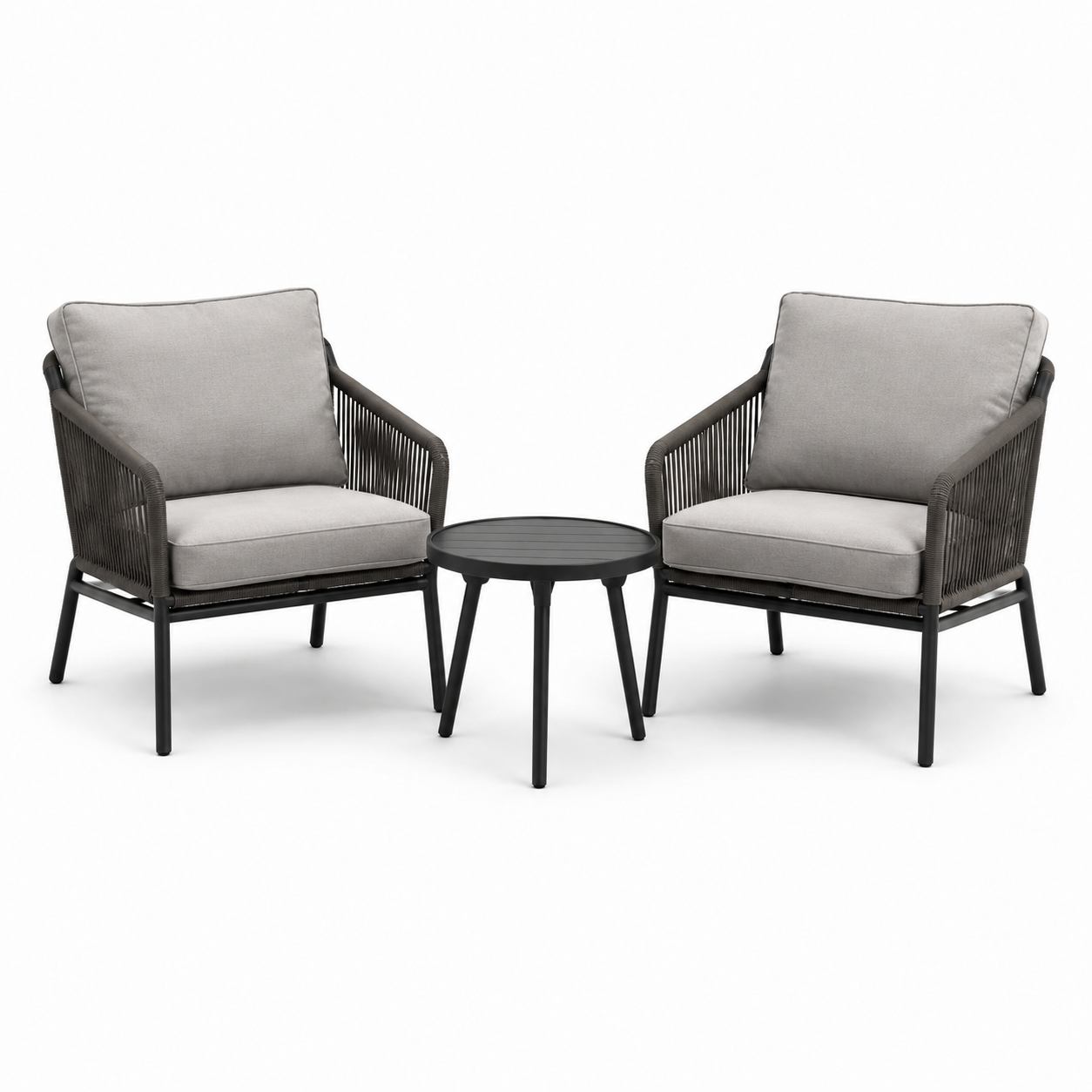 3-teiliges Gartenmöbel-Set mit 2 Loungesesseln 76 × 76 × 78 cm und Beistelltisch Ø 55 × 45 cm, Grau/Schwarz
