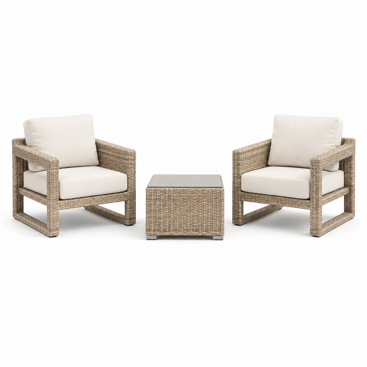 3-teiliges Gartenmöbel-Set mit 2 Sesseln 71 × 72 × 78 cm und Tisch 55 × 55 × 40 cm, Beige/Creme