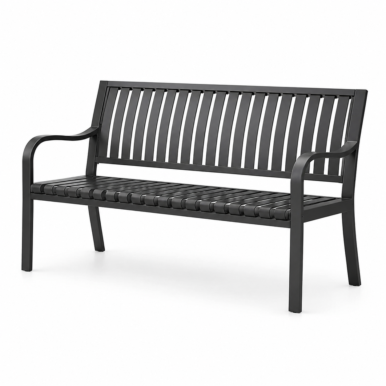 Gartenbank aus Metall, Schwarz, Zweisitzer mit Armlehnen, 127 x 60 x 85 cm
