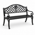 Schwarze Metall-Gartenbank mit Rankgitter und floralem Dekor, 127 × 60 × 85 cm