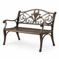 Gartenbank aus Metall in Bronze mit floraler Ornamentlehne, 127 × 60 × 89 cm