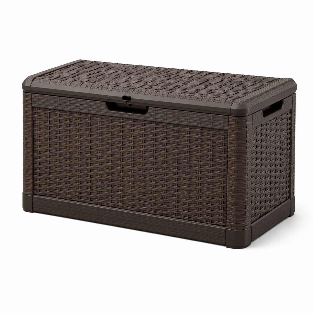 Auflagenbox in Braun, 120 × 55 × 60 cm, Kunststoff in Rattanoptik mit Klappdeckel