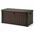 Abschließbare Garten-Aufbewahrungsbox aus Kunststoff in Holzoptik, Braun/Schwarz, 120 × 55 × 60 cm