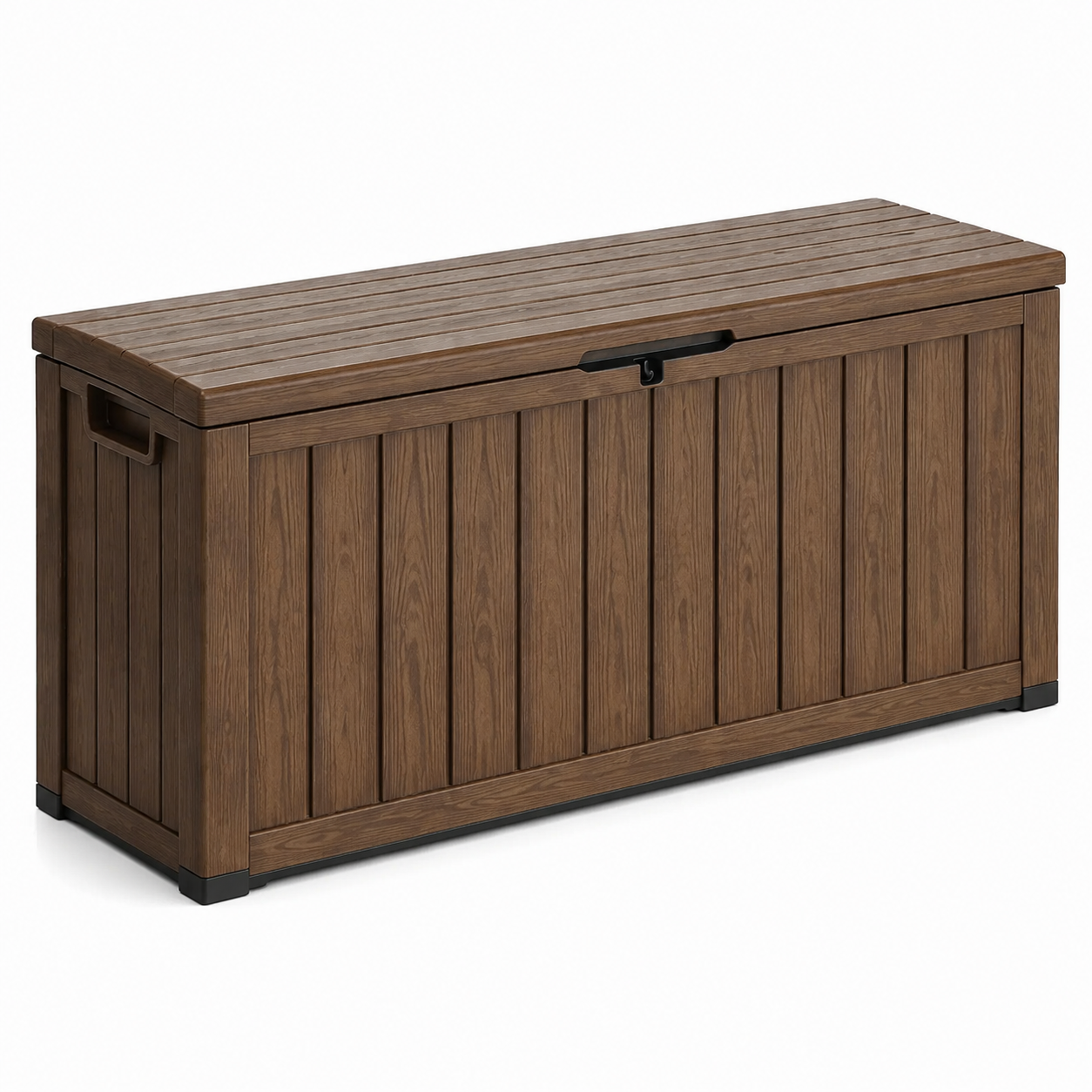 Gartenbox aus Kunststoff in Holzoptik mit Klappdeckel, Braun/Schwarz, 120 × 55 × 61 cm