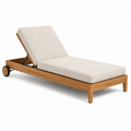 Verstellbare Holz-Gartenliege mit cremefarbener Polsterauflage und Rollen, 200 × 70 × 35 cm, Natur/Creme/Schwarz