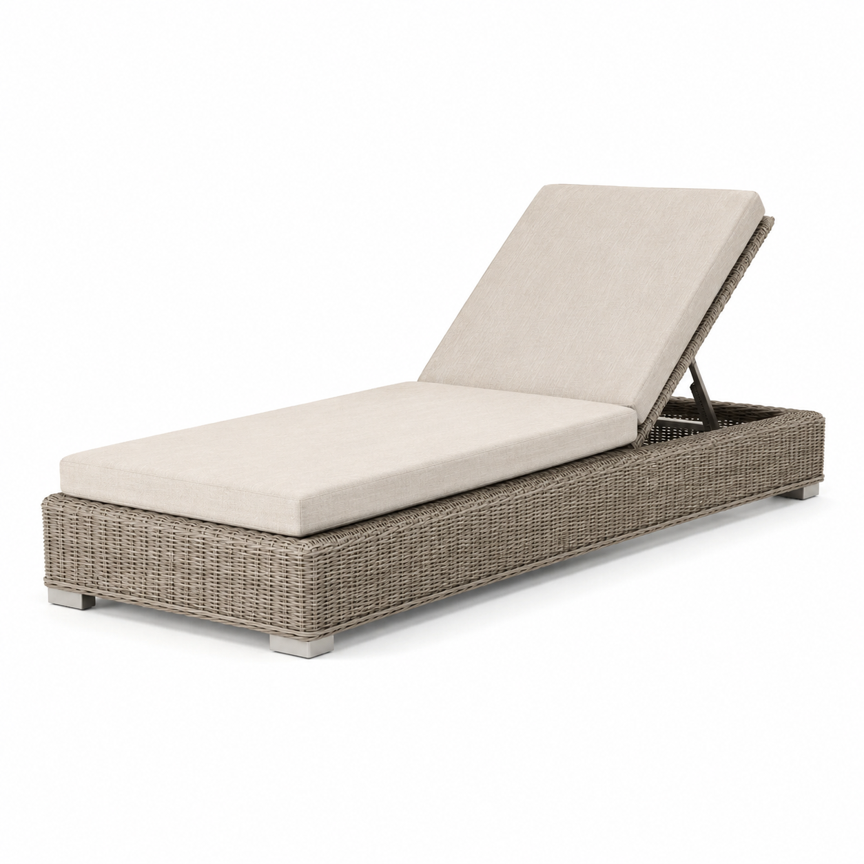 Gartenliege aus Polyrattan mit verstellbarer Rückenlehne und Auflage, Beige/Grau, 200 × 70 × 40 cm