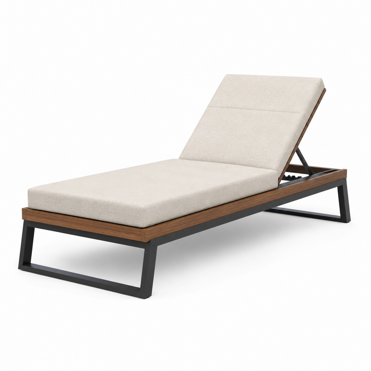 Verstellbare Gartenliege mit Polsterauflage, 200 × 70 × 35 cm, Creme/Braun/Schwarz