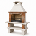 Grillkamin aus Betonwerkstein und Stahl, 120 × 70 × 220 cm, Cremeweiß/Terrakotta/Schwarz, mit höhenverstellbarem Grillrost und Ablagen