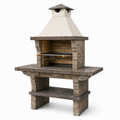Gartenkamin mit Holzkohlegrill, 120 × 65 × 210 cm, Grau/Braun/Beige/Schwarz, rustikaler Stil