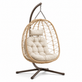 Freistehender Hängesessel mit Stahlgestell und Polsterauflage, Beige/Braun, 105 × 105 × 195 cm