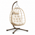 Hängesessel mit Stahlgestell, Polyrattan und Polstern, Beige/Braun, 105 × 105 × 195 cm